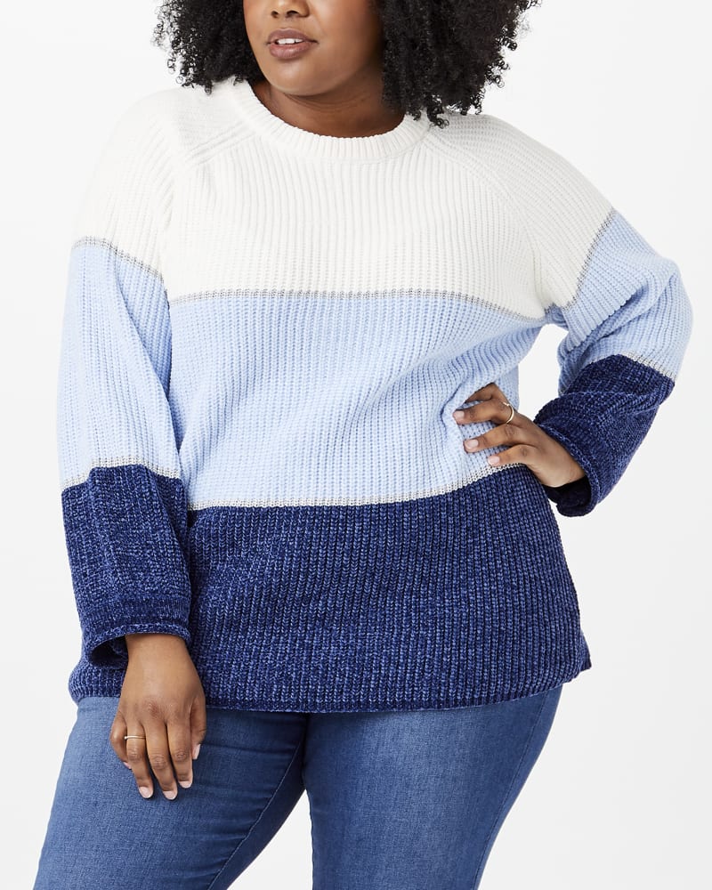 Front of plus size Amelia Colorblocked Sweater by Molly&Isadora | Dia&Co | dia_product_style_image_id:146115